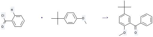 Benzene,1-(1,1-dimethylethyl)-4-methoxy- can react with benzoyl chloride to produce 5-tert-butyl-2-methoxy-benzophenone